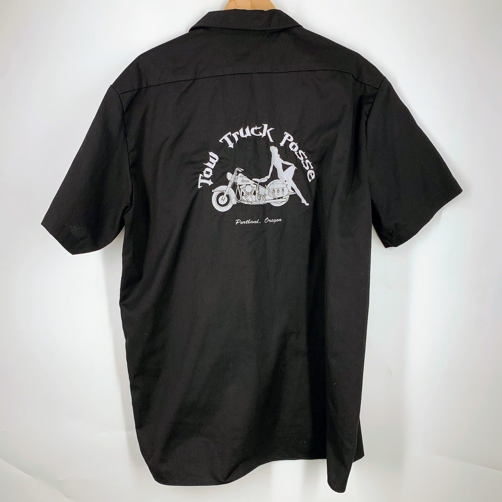 Dickies Mens XL Black‎ Tow Truck Posse Portland Oregon Work Shirt Short Sleeve